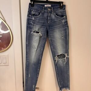 Moussy Vintage Mid Rise Distressed Ankle Straight Jeans Sz 25